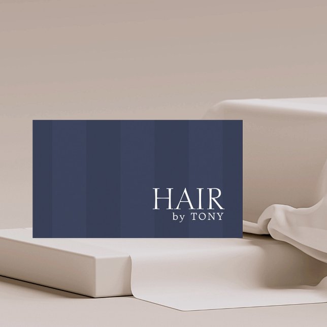 Minimal Elegant Blue Stripes Hairdresser Business Card (Creator Uploaded)