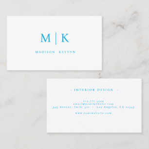 Minimal & Elegant Blue & White Monogram Business Card