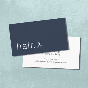 Minimal Elegant Blue White Scissors Hairstylist Business Card