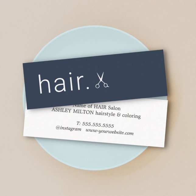 Minimal Elegant Blue White Scissors Hairstylist  Mini Business Card (Creator Uploaded)
