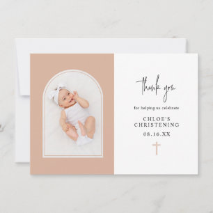 Minimal Elegant Blush Pink Arch Photo Christening  Thank You Card