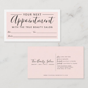 Minimal Elegant Blush Pink White Border Script Appointment Card