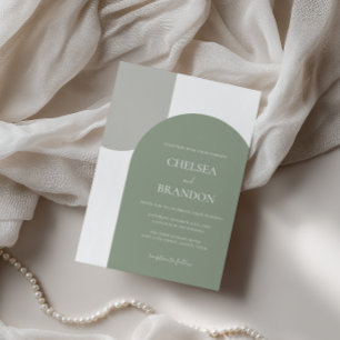 Minimal Elegant Bohemian Arch Sage Green Wedding Invitation