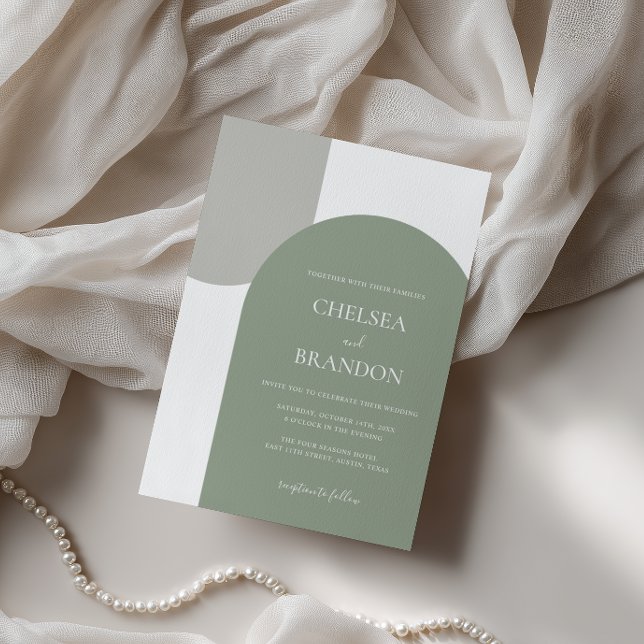 Minimal Elegant Bohemian Arch Sage Green Wedding Invitation (Creator Uploaded)