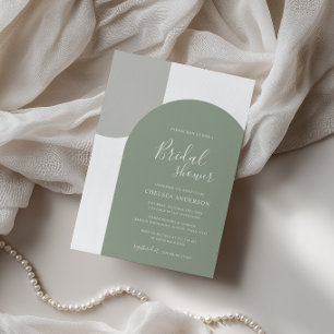 Minimal Elegant Boho Arch Sage Green Bridal Shower Invitation