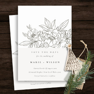 Minimal Elegant Brown Floral Sketch Save The Date Invitation