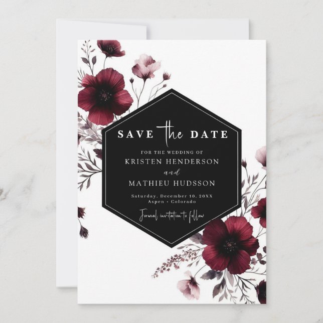 Minimal Elegant Burgundy Wedding Save The Date (Front)