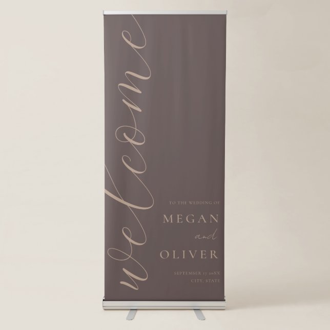Minimal Elegant Calligraphy Script Wedding Welcome Retractable Banner (Front)