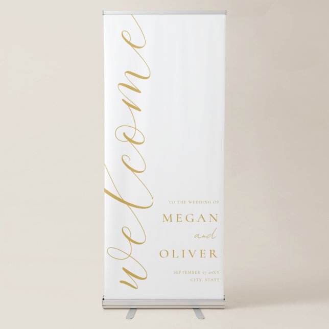 Minimal Elegant Calligraphy Script Wedding Welcome Retractable Banner (Front)