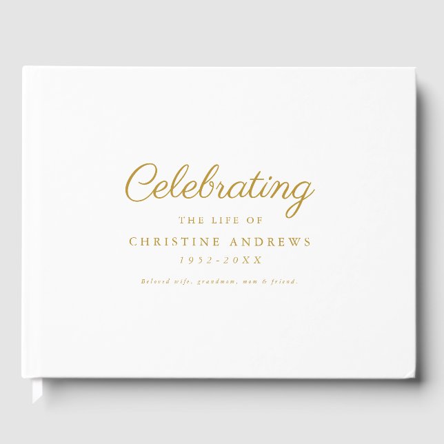 Minimal & elegant "Celebration of life" White Guest Book (Front)
