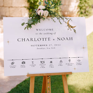 Minimal Elegant Celestial Wedding Timeline Welcome Poster