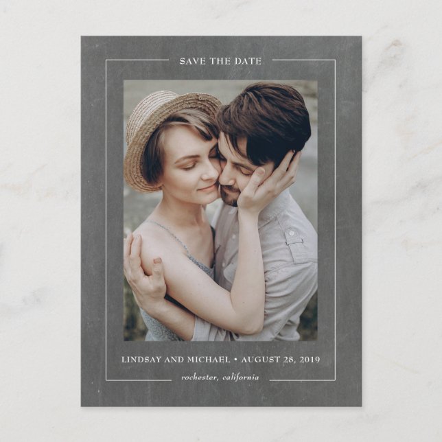 Minimal Elegant Chalkboard Save the Date Photo Announcement Postcard (Front)