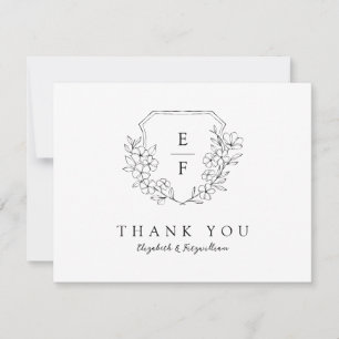 Minimal Elegant Cherry Blossom Monogram Crest Thank You Card