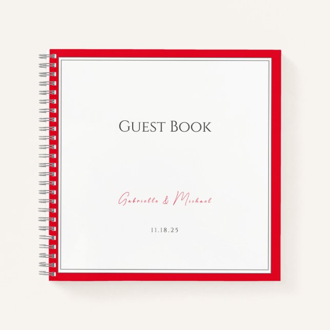 Minimal Elegant Cherry Red Wedding Guest Book  (Front)
