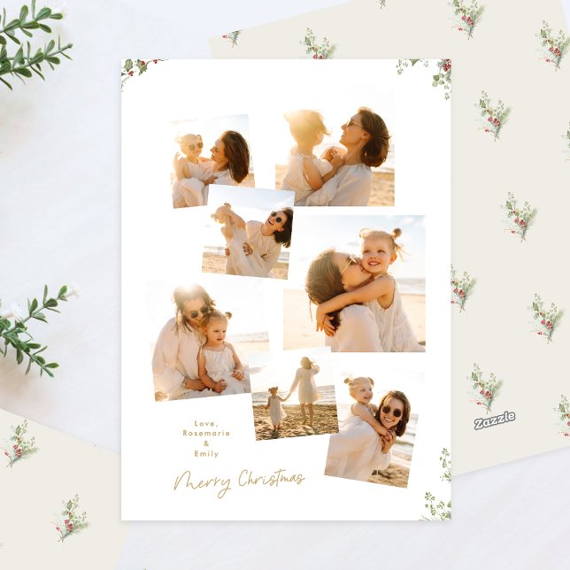 Minimal Elegant Christmas Botanical 7 Photos Holiday Card (Creator Uploaded)