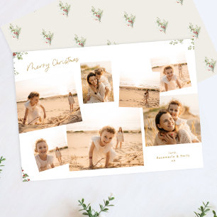 Minimal Elegant Christmas Botanical 7 Photos Holiday Card