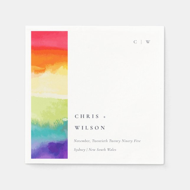 Minimal Elegant Colourful Pride Rainbow Wedding Napkin (Front)