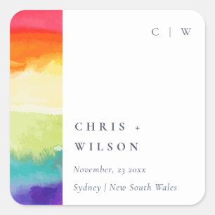 Minimal Elegant Colourful Pride Rainbow Wedding Square Sticker
