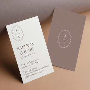Minimal Elegant Custom Monogram Crest Brown Business Card