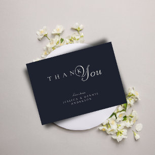 Minimal Elegant Dark Navy Typography Wedding Thank You Card