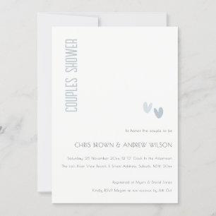 Minimal Elegant Dusky Blue Hearts Couples Shower Invitation