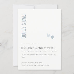 Minimal Elegant Dusky Blue Hearts Couples Shower Invitation