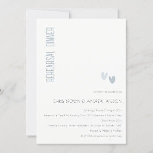 Minimal Elegant Dusky Blue Hearts Rehearsal Dinner Invitation