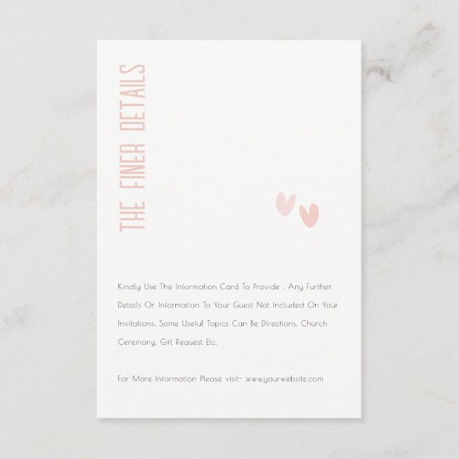 Minimal Elegant Dusky Pink Hearts Wedding Details Enclosure Card (Front)