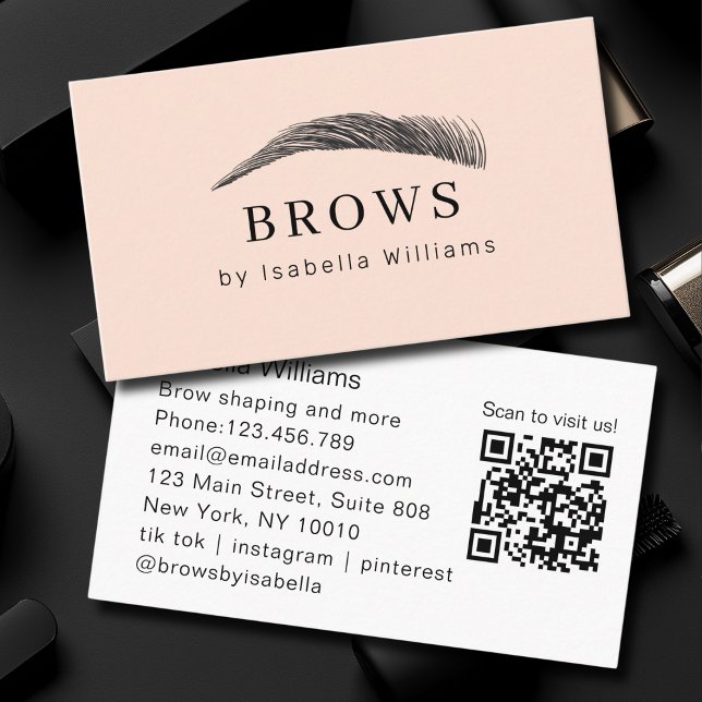 Minimal Elegant Eyebrow Salon QR-Code Business Card (Minimal Elegant Eyebrow Salon QR-Code Business Card)