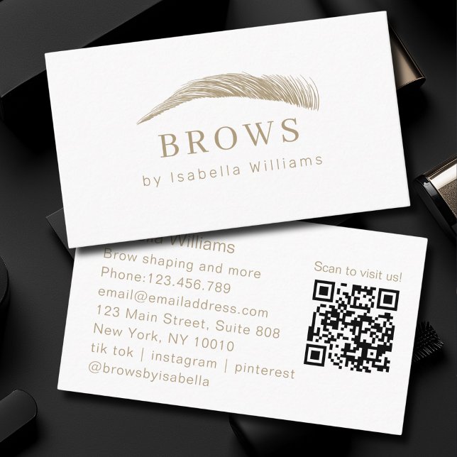Minimal Elegant Eyebrow Salon QR-Code Business Card (Minimal Elegant Eyebrow Salon QR-Code Business Card)