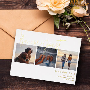 Minimal Elegant Fake Gold Effect 3 Photos Wedding