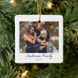 Minimal Elegant Family Photo Christmas Ceramic Ornament
