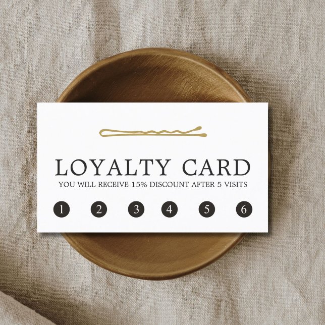 Minimal Elegant Faux Gold Hair Pin Hair Salon Loyalty Card (Creator Uploaded)