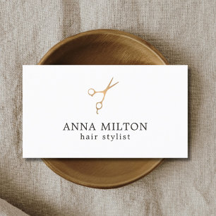 Minimal Elegant Faux Gold Scissor Hair Stylist Business Card