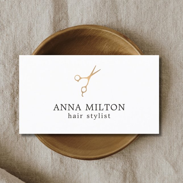 Minimal Elegant Faux Gold Scissor Hair Stylist Business Card (Creator Uploaded)