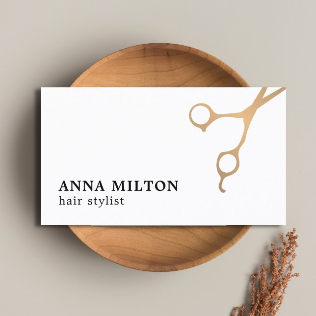 Minimal Elegant Faux Gold Scissors Hair Stylist Business Card (Creator Uploaded)