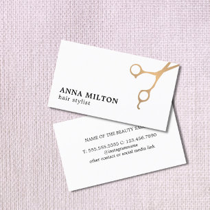 Minimal Elegant Faux Gold Scissors Hair Stylist Business Card