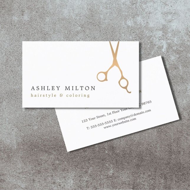 Minimal Elegant Faux Gold Scissors Hair Stylist Business Card (Creator Uploaded)