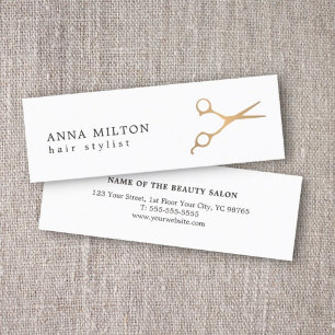 Minimal Elegant Faux Gold Scissors Hair Stylist Mini Business Card