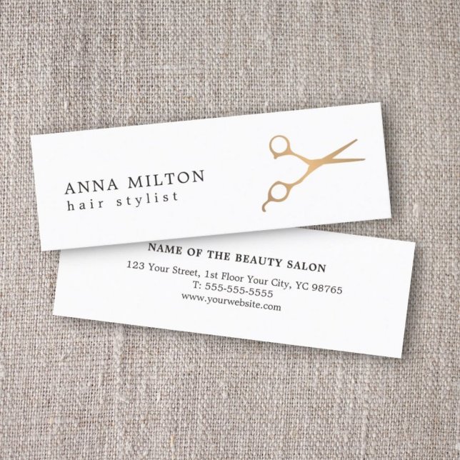 Minimal Elegant Faux Gold Scissors Hair Stylist Mini Business Card (Creator Uploaded)