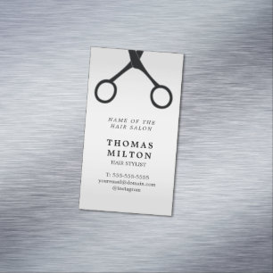 Minimal Elegant Faux Silver Black Hair Stylist Magnetic Business Card