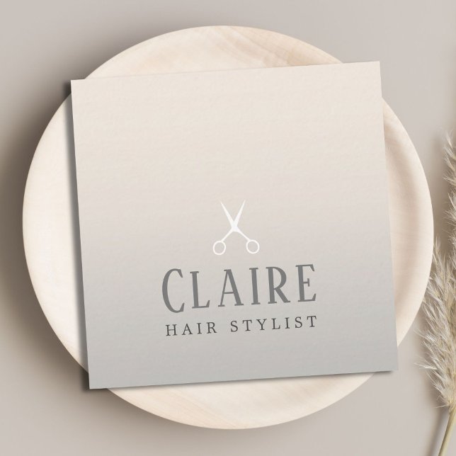 Minimal Elegant Faux Silver Scissors Hairstylist Square Business Card (Creator Uploaded)