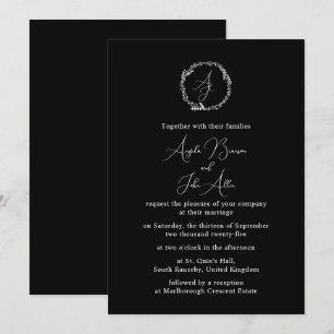 Minimal Elegant Floral Botanical Monograms Wreath Invitation