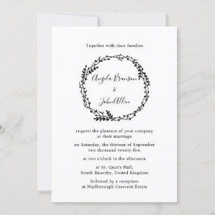 Minimal Elegant Floral Botanical Monograms Wreath Invitation