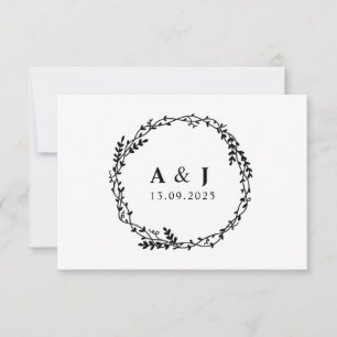 Minimal Elegant Floral Botanical Monograms Wreath Save The Date