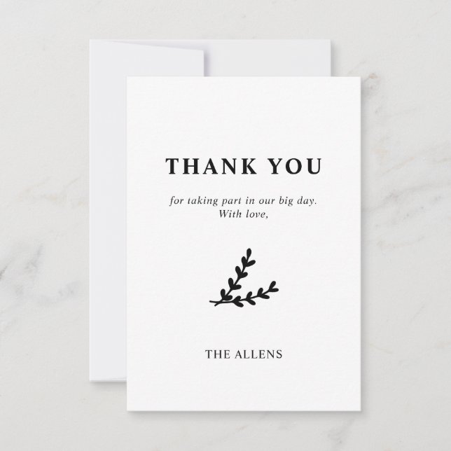 Minimal Elegant Floral Botanical Monograms Wreath  Thank You Card (Front)
