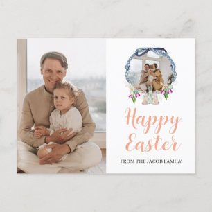 Minimal elegant Floral Easter Family photo Holiday Postcard