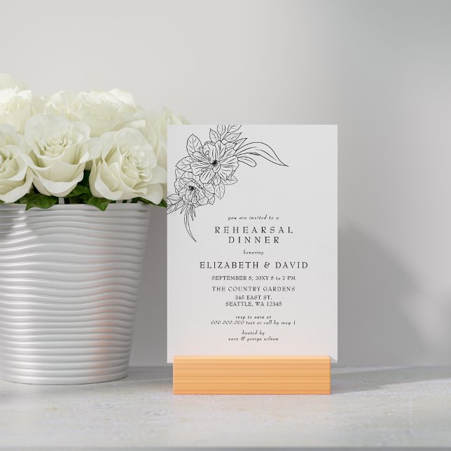 Minimal Elegant Floral Sketch rehearsal dinner Invitation (Creator Uploaded)
