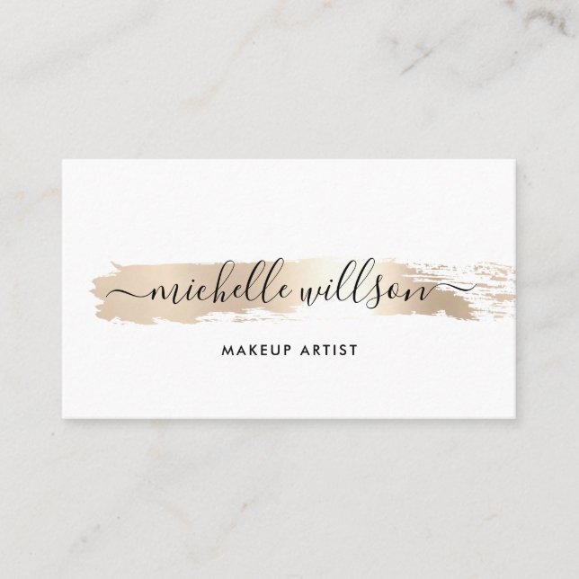 Minimal Elegant Gold Brush Stroke Business Card (Front)