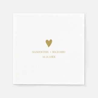 Minimal Elegant Gold Heart Wedding Personalised Napkin